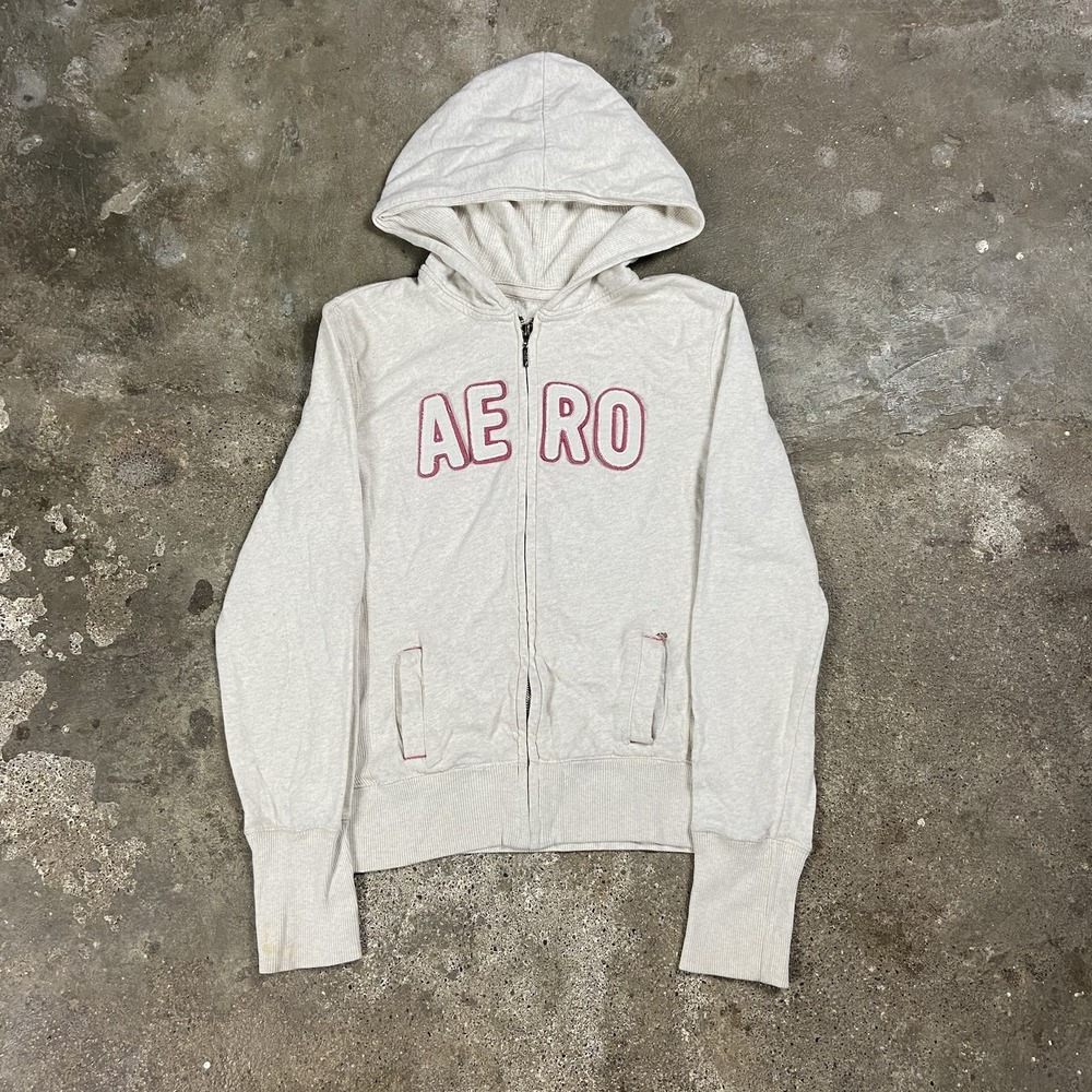 Vintage Y2K Aeropostale Sweatshirt Women's Size Medium White Full Zip Hoodie